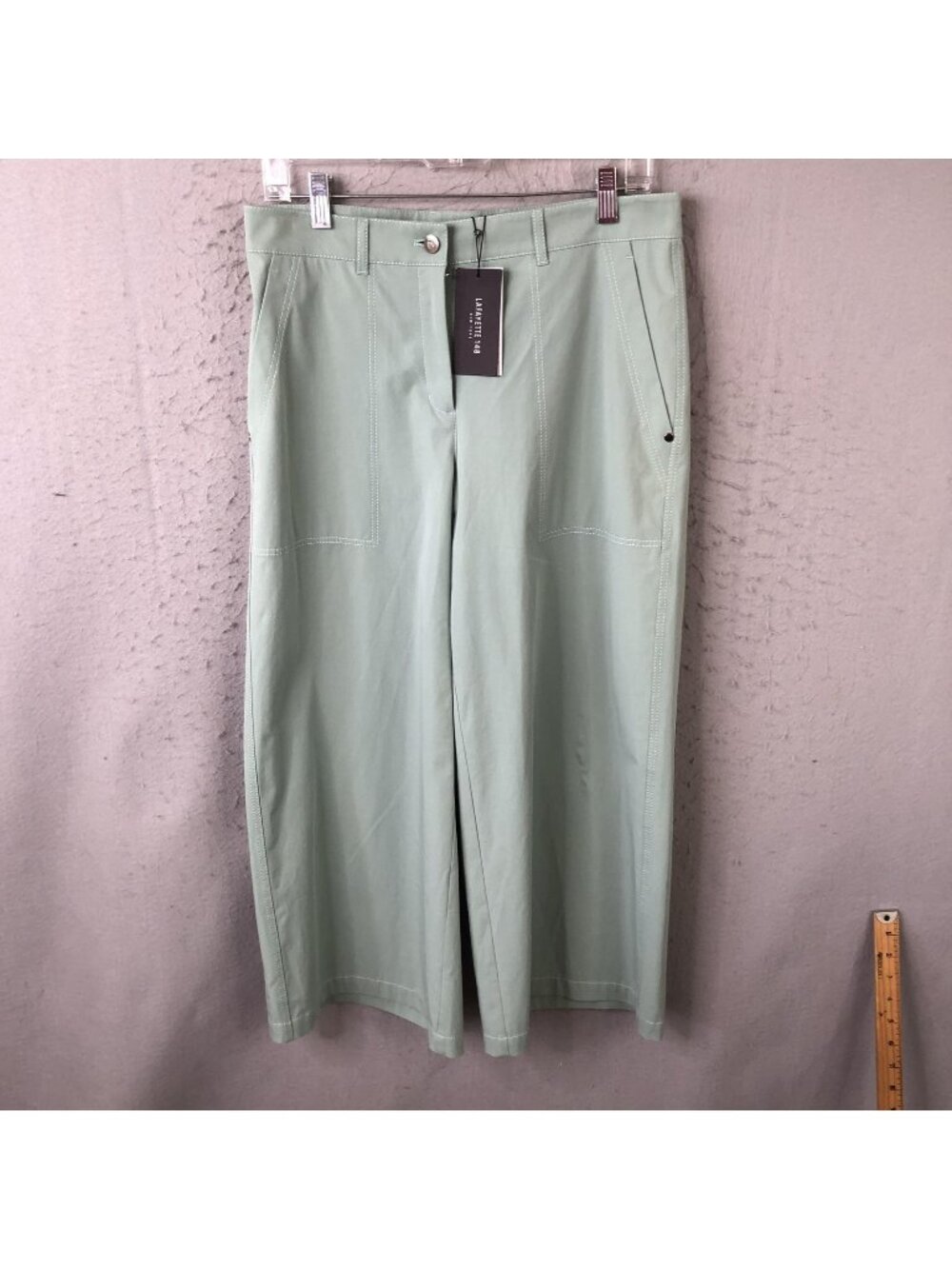 Lafayette 148 New York Pants Womens 6 Green Twill Crop Wide Leg Stretch NEW